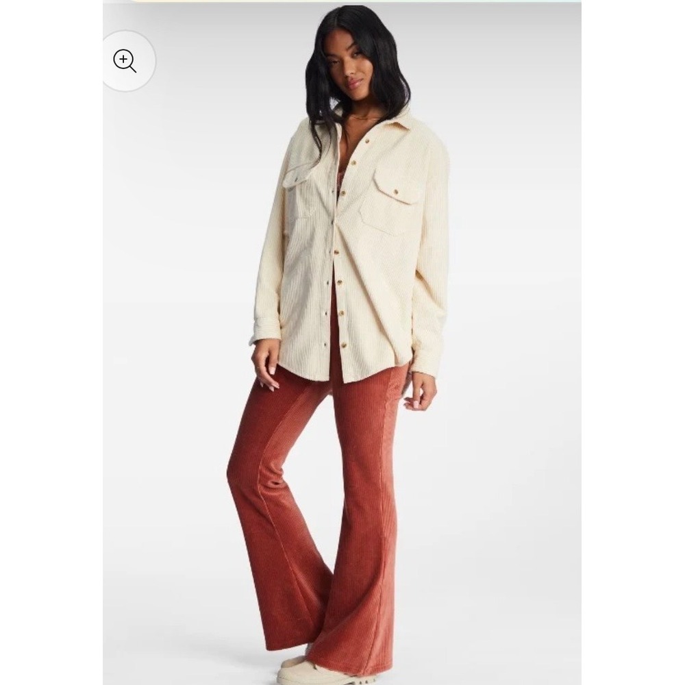 Billabong Hit A Cord High-Waisted Corduroy Flared Pants Rust Orange Medium